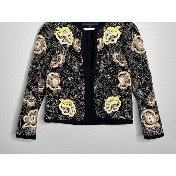 French Connection Floral Embroidery Long Sleeve Open Front jacket Black Size 2 - Picture 4 of 8